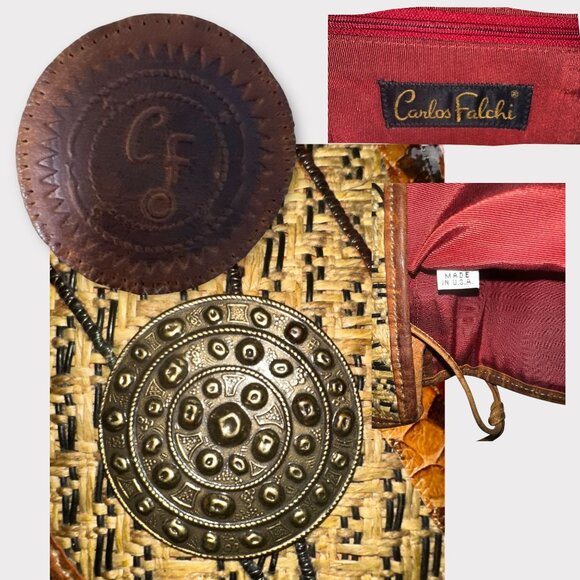 VTG Carlos Falchi Purse Brown Exotic Leathers Patchwork Envelope Clutch 80s USA - Picture 7 of 8